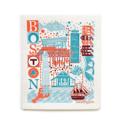 Boston Swedish Dishcloth | Blue/Coral/Teal | Sweetgum Home