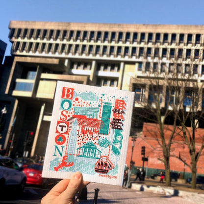 Boston Swedish Dishcloth | Blue/Coral/Teal | Sweetgum Home