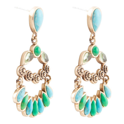 Legacy Blue and Lime Turquoise Golden Post Drop Earrings