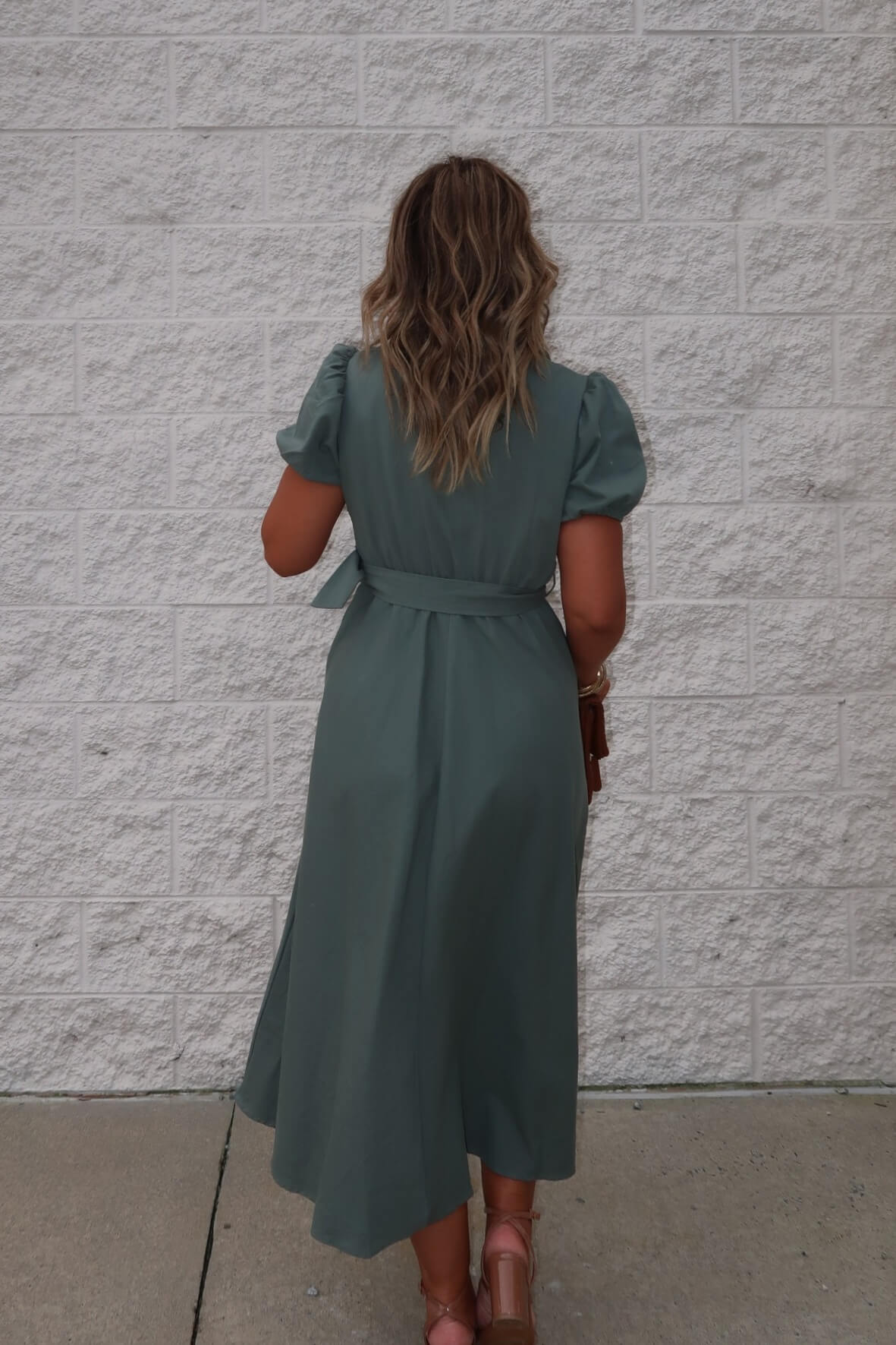 Breland Olive Belted Midi Dress