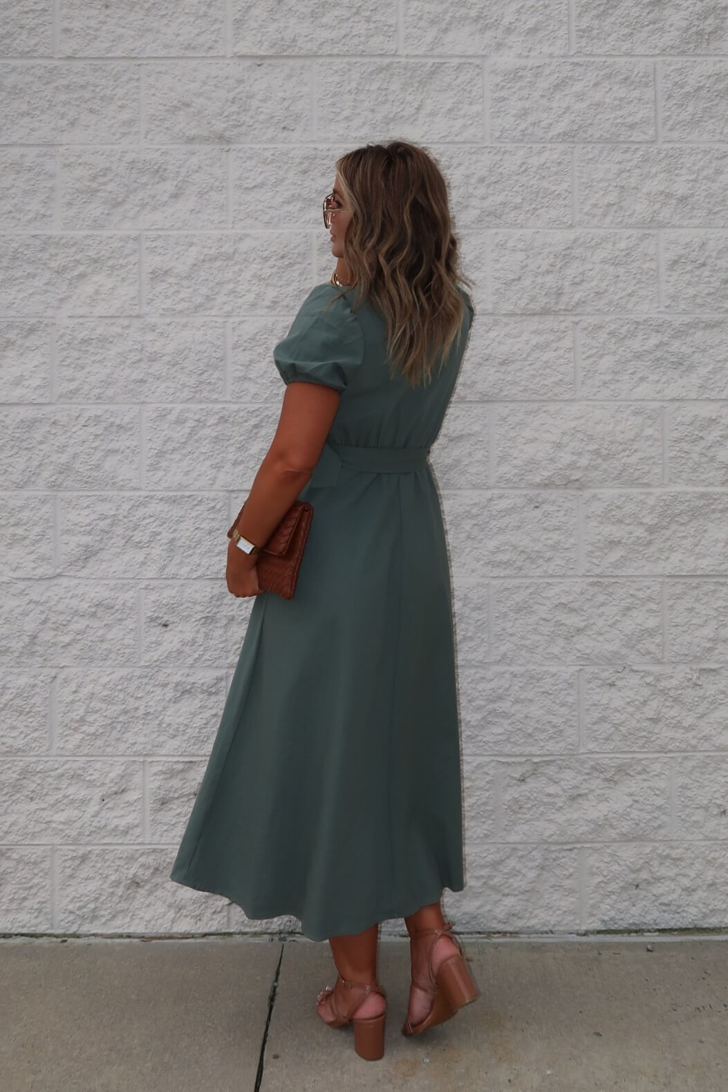 Breland Olive Belted Midi Dress