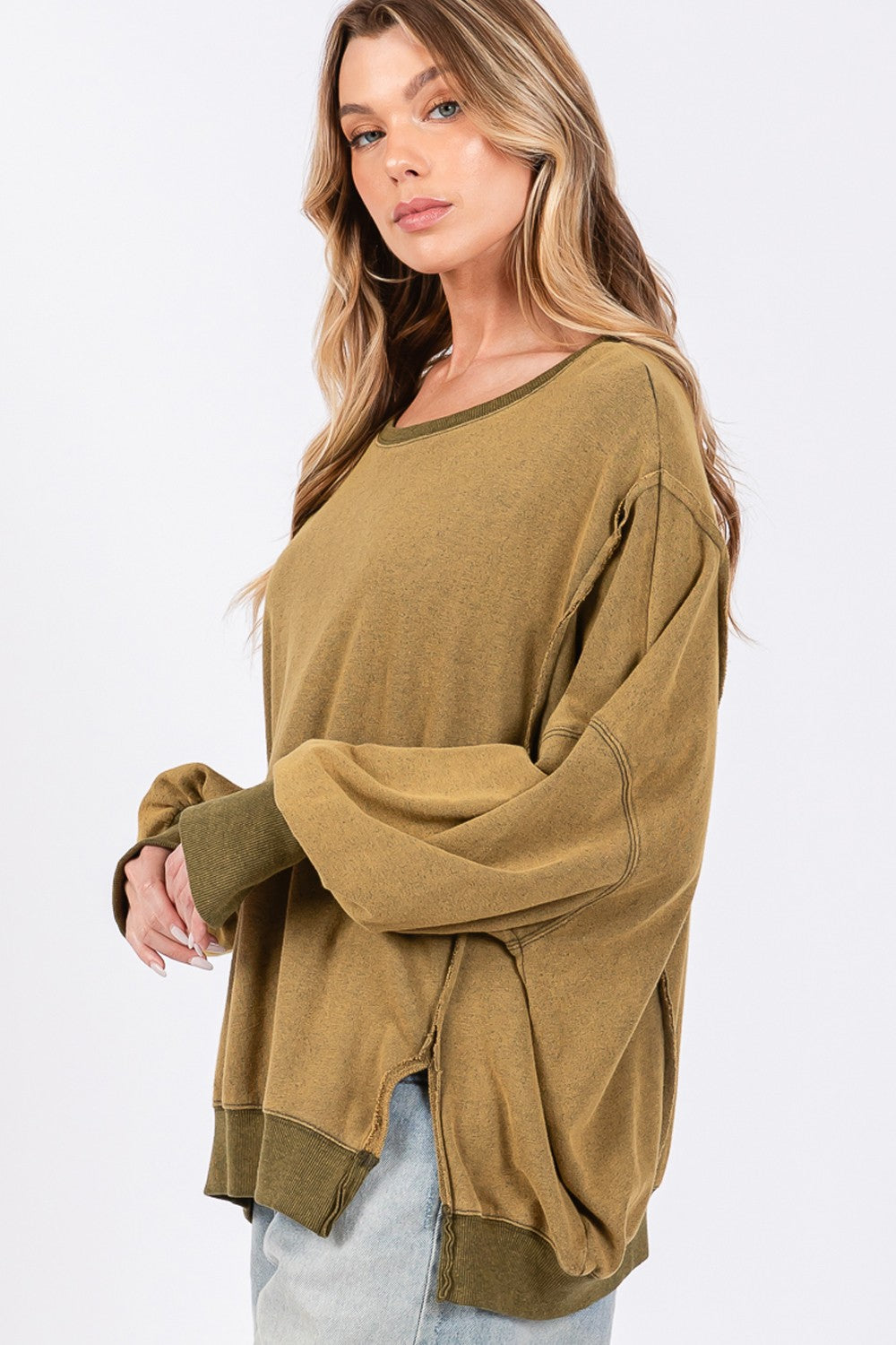 SAGE + FIG Mineral Wash Side Slit Oversized Sweatshirt