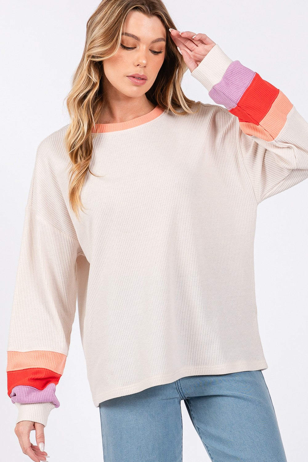 SAGE + FIG Color Block Waffle Knit T-Shirt