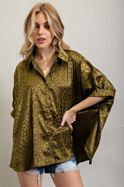 Sweet Generis Light Satin Print Button Down Shirt