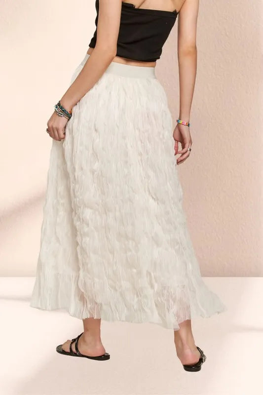 ADORA Elastic Waist Cloud Fluffy Maxi Skirt in Beige