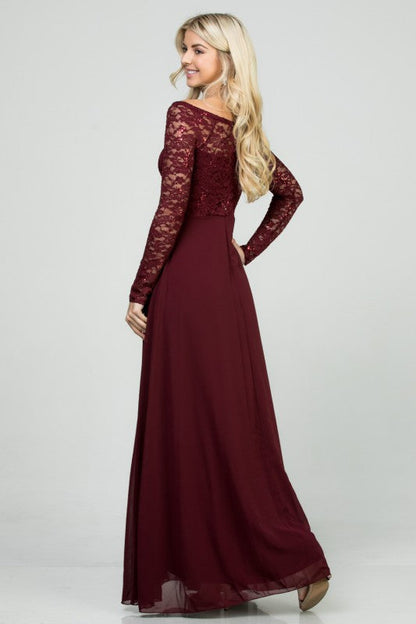 La Scala Long Sleeve Lace and Chiffon A-Line Gown