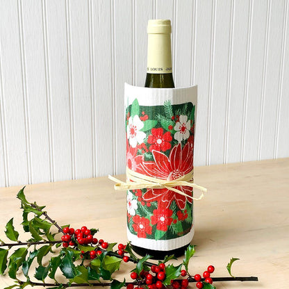 Winter Flowers Poinsettia Swedish Dishcloth