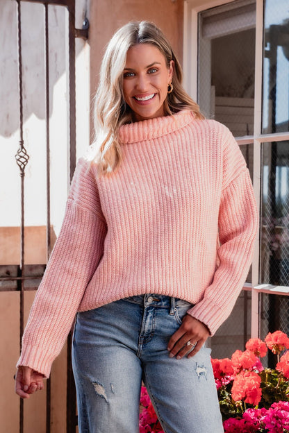 Chunky Pink Ribbed Turtleneck Sweater - FINAL SALE