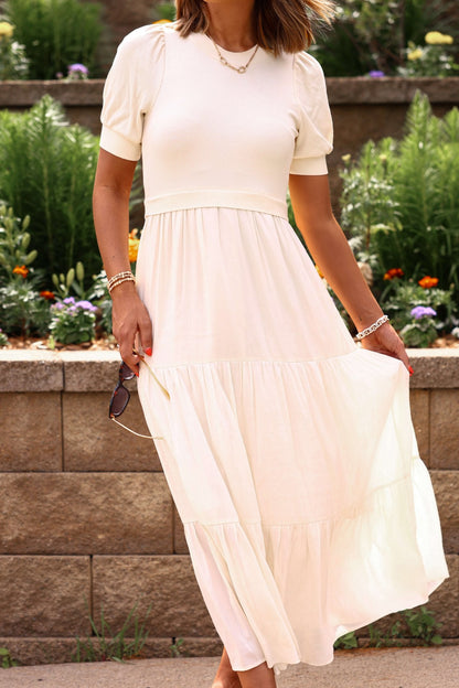 Cream Contrast Tiered Maxi Dress - FINAL SALE