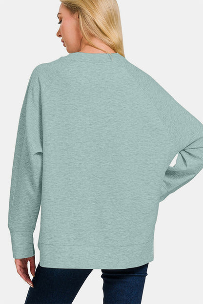 Zenana Scuba Round Neck Side Slit Sweatshirt