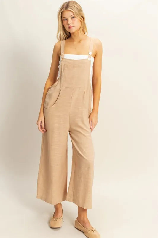HYFVE Textured Wide Leg Overall in Taupe