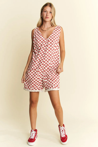 PLUS Jade By Jane Plus Size Plaid Print Shorts Romper