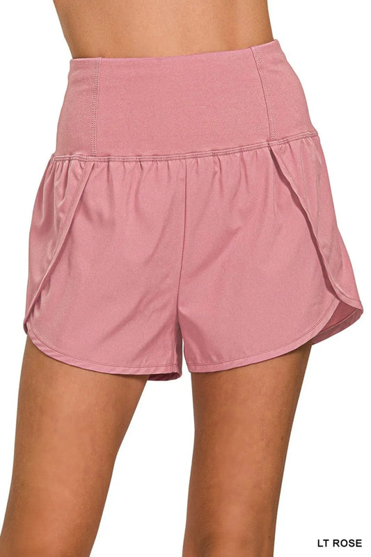 Zenana High Waisted Zippered Back Pocket Running Shorts in Rose