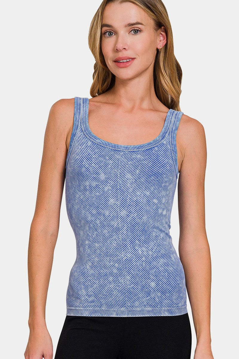 Zenana Ribbed Scoop Neck Tank in Indigo