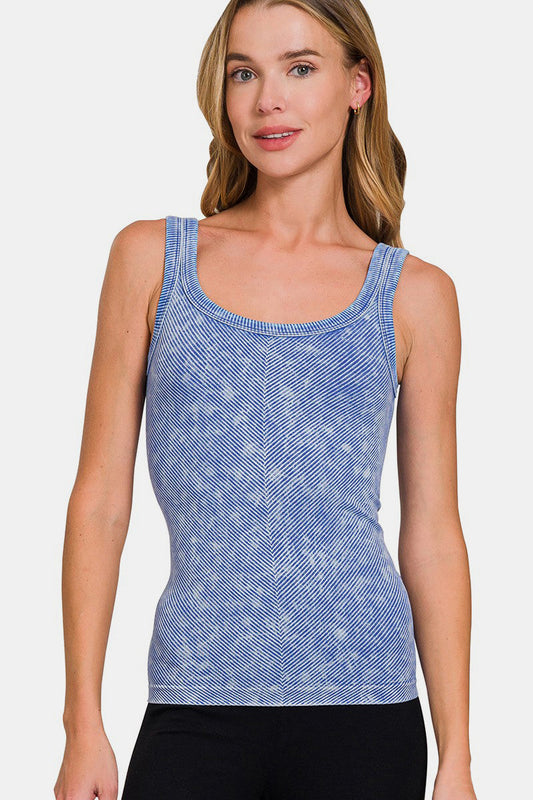 Zenana Ribbed Scoop Neck Tank in Indigo