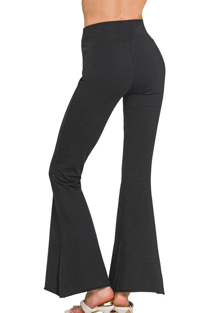 Zenana Raw Edge Hem Flare Yoga Pants in Black