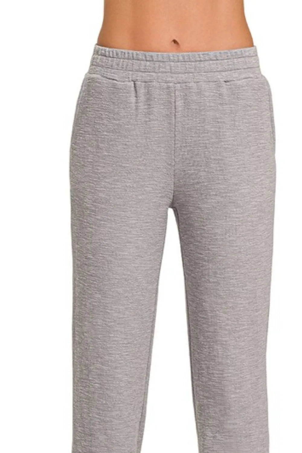 Zenana Cotton Slub Jogger Pants in Sleet