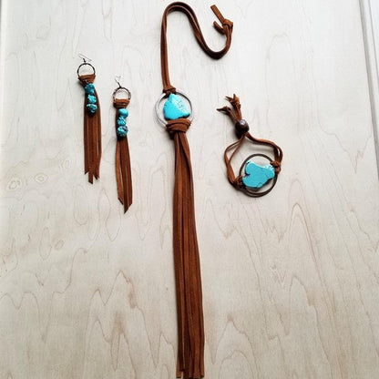 Turquoise Bracelet w Stone Slab & Adjustable Ties