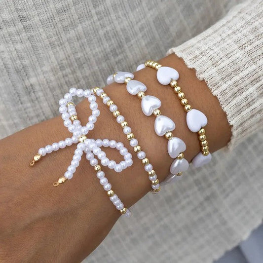 Pearl Bow Stretch Bracelet Sets