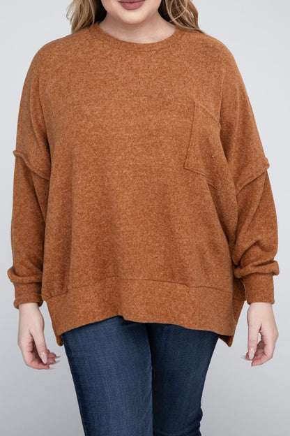 Plus Brushed Melange Drop Shoulder Oversized Sweater