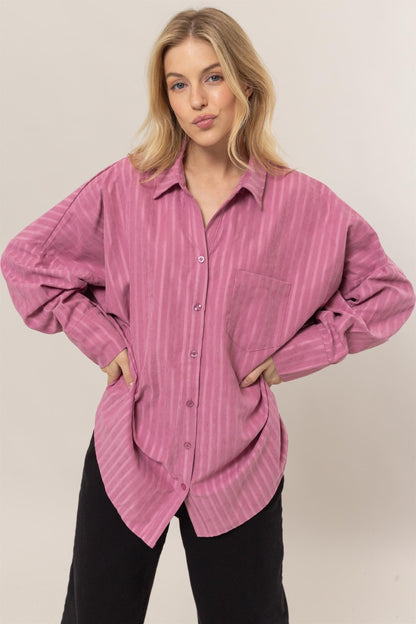 HYFVE Stripe Button Down Long Sleeve Oversized Shirt