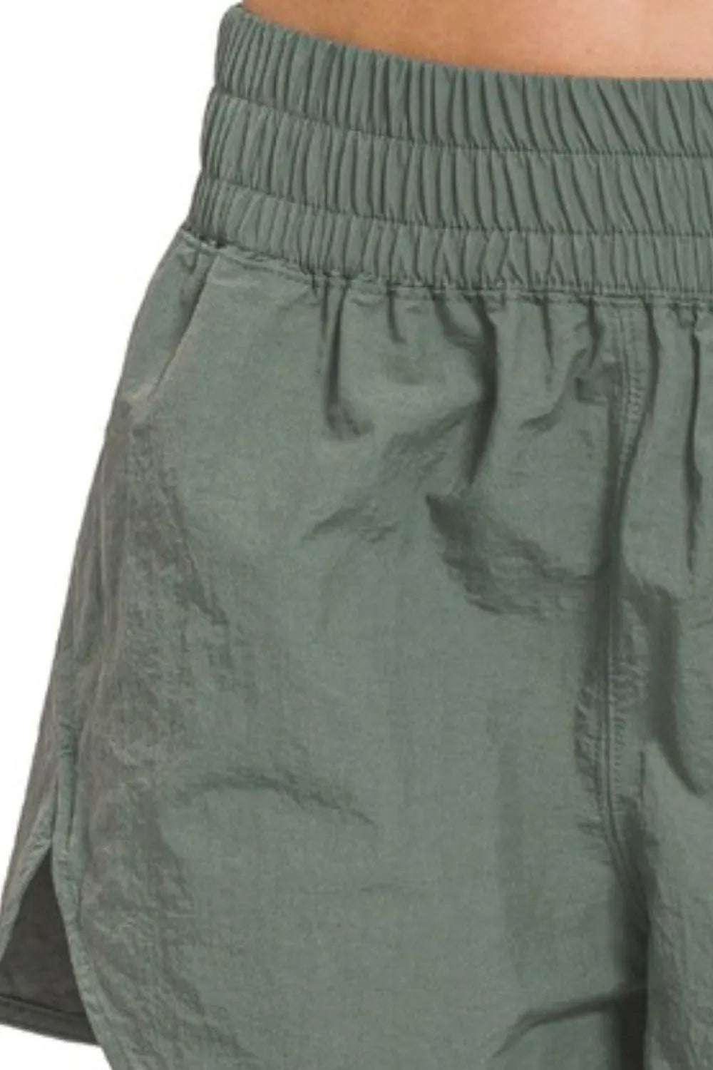 Zenana Windbreaker Smocked Waistband Running Shorts in Jade