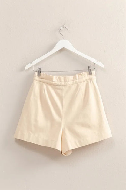 HYFVE High-Waisted Washed Twill Paperbag Shorts in Oatmeal