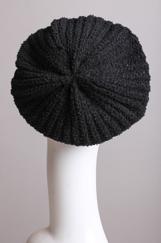 Boucle Rib Knit Beret in Black