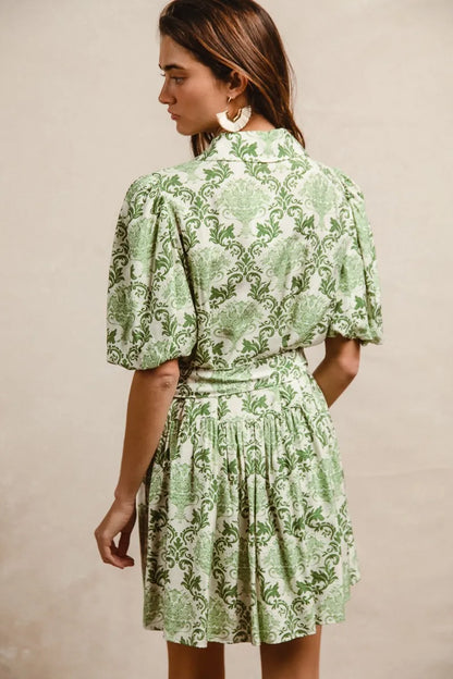 BiBi Tied Floral Short Sleeve Mini Shirt Dress