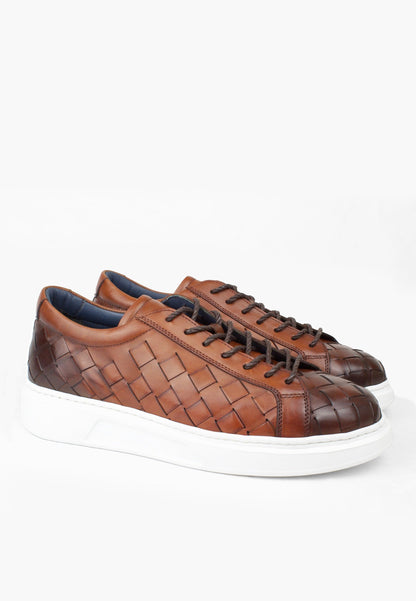 Sepol El Rio Men's Woven Leather Sneaker Tan