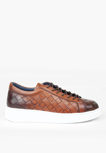 Sepol El Rio Men's Woven Leather Sneaker Tan