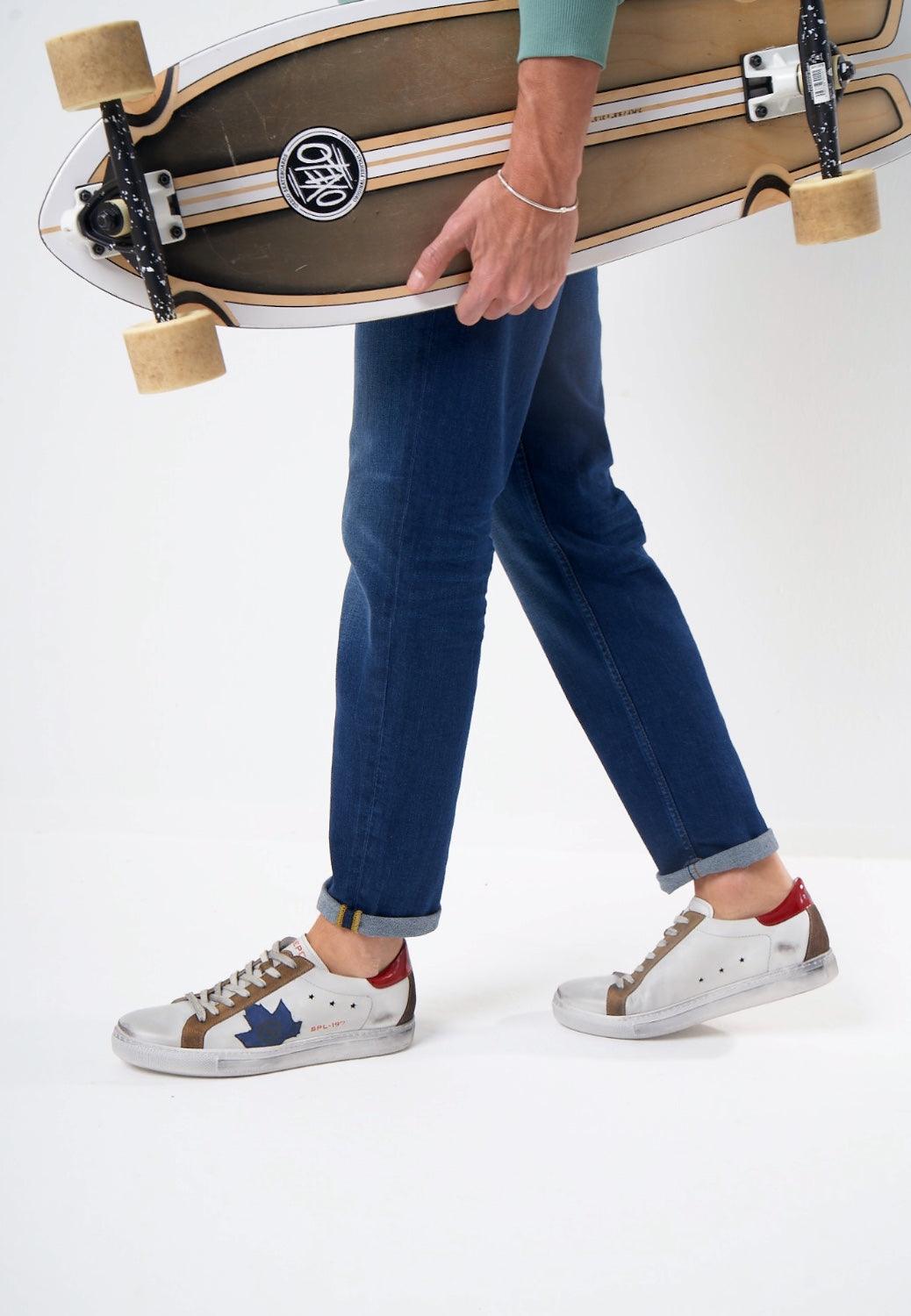 Sepol Ese-Fresh Men's Distressed Sneaker White Blue