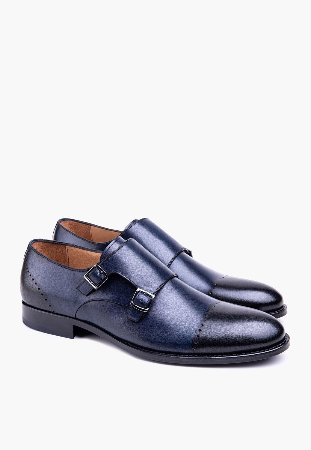 Sepol Esquire Men's Double Monk Strap Navy-Black