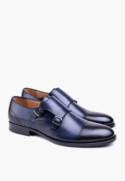 Sepol Esquire Men's Double Monk Strap Navy-Black