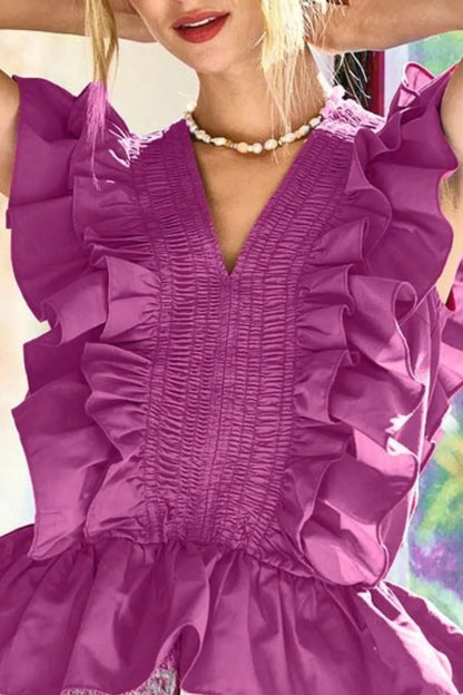 BiBi Woven Ruffled Top in Berry