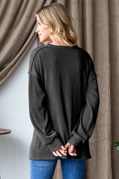 Heimish Ribbed Exposed Seam Long Sleeve T-Shirt