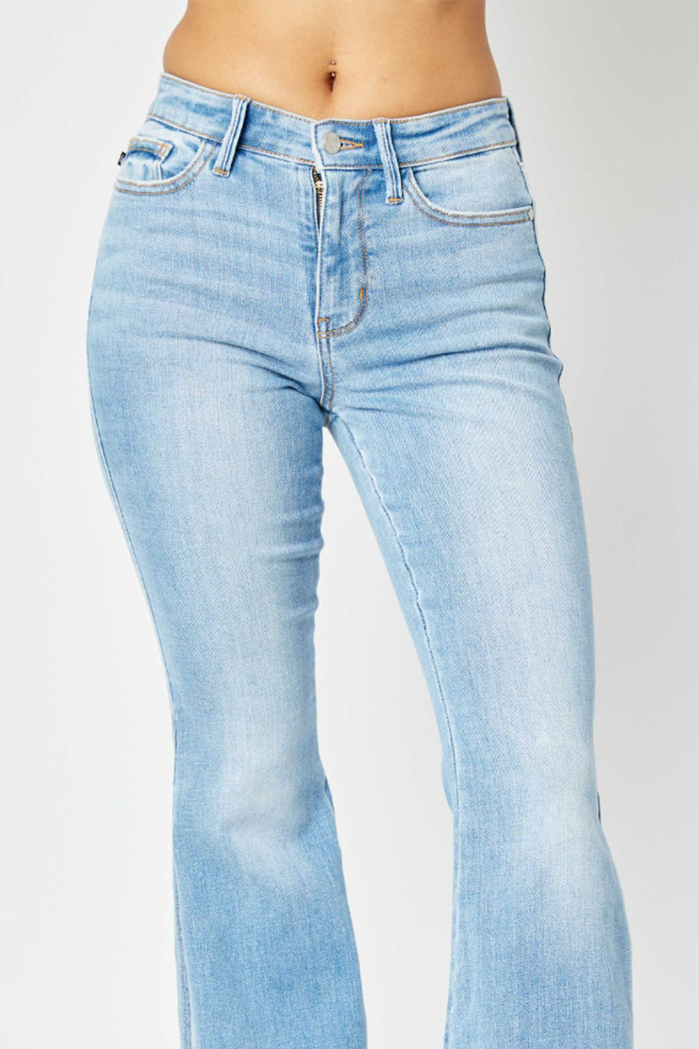 Judy Blue Full Size Mid Rise Raw Hem Slit Flare Jeans