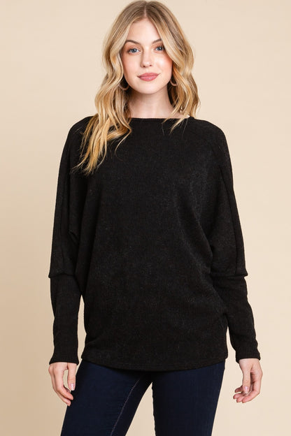 BOMBOM Drop Shoulder Long Sleeve Knit Top