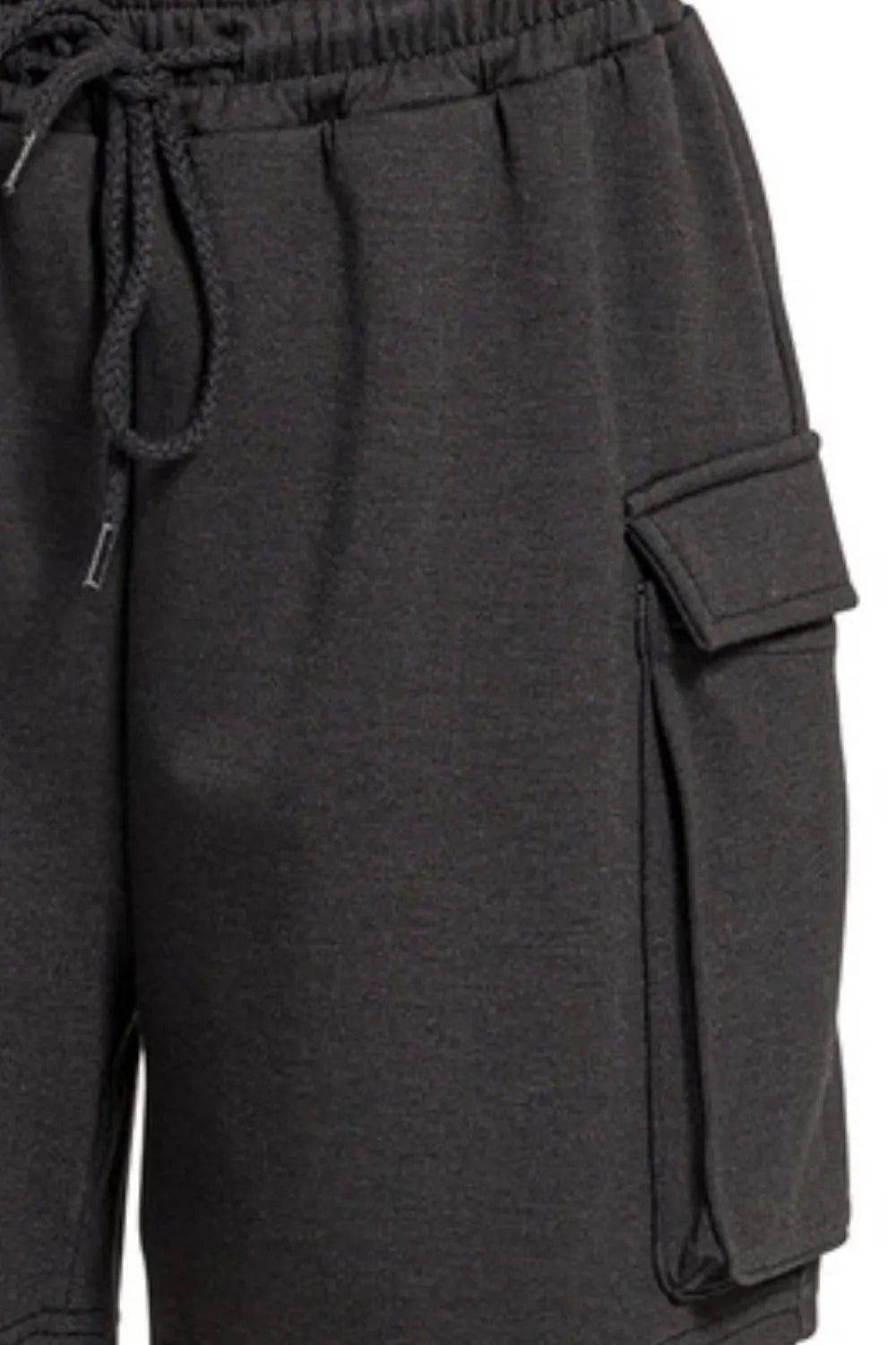 Zenana Scuba Thigh Pocket Shorts in Black