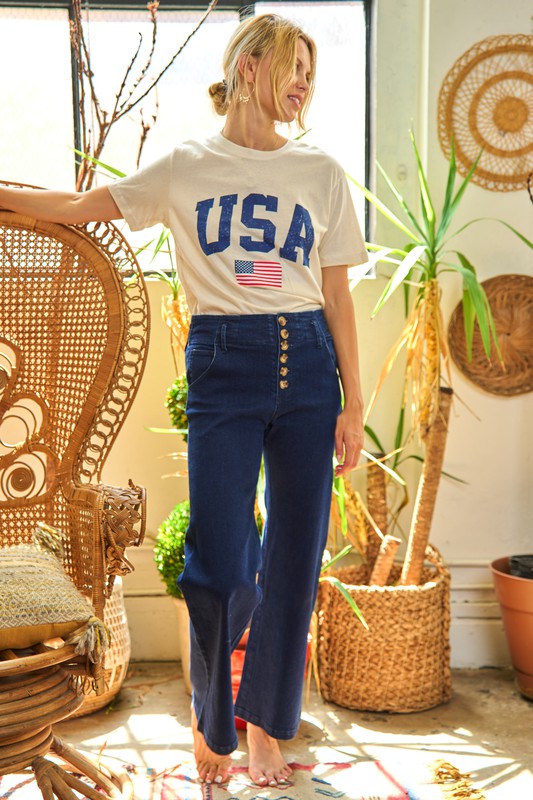 Jade By Jane High Waist Button Wide Leg Jeans