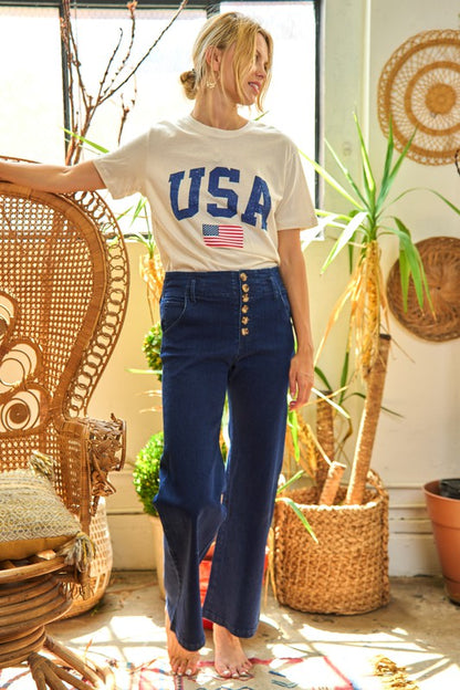 Jade By Jane High Waist Button Wide Leg Jeans