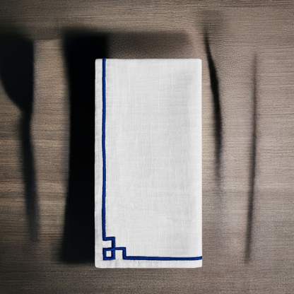 Table Cloth Napkins Set of 4 with Blue Embroidery