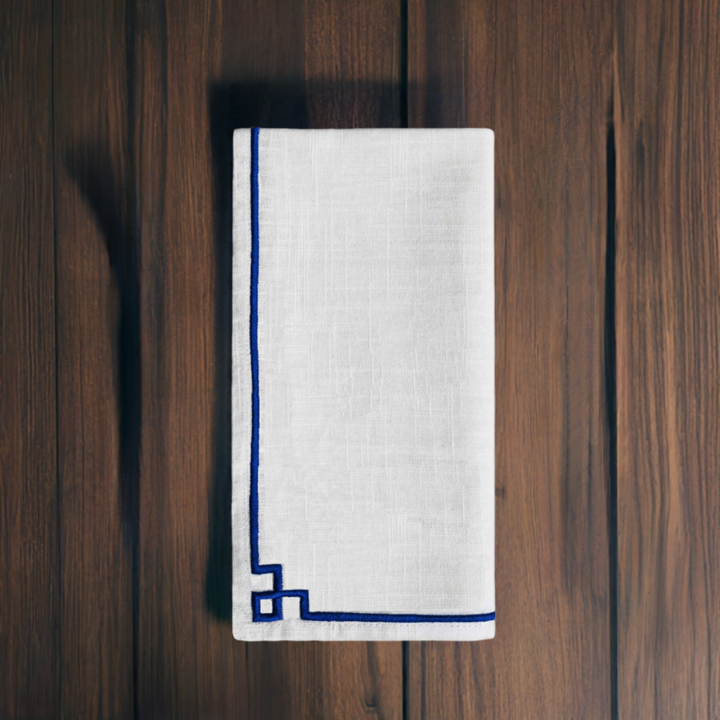 Table Cloth Napkins Set of 4 with Blue Embroidery