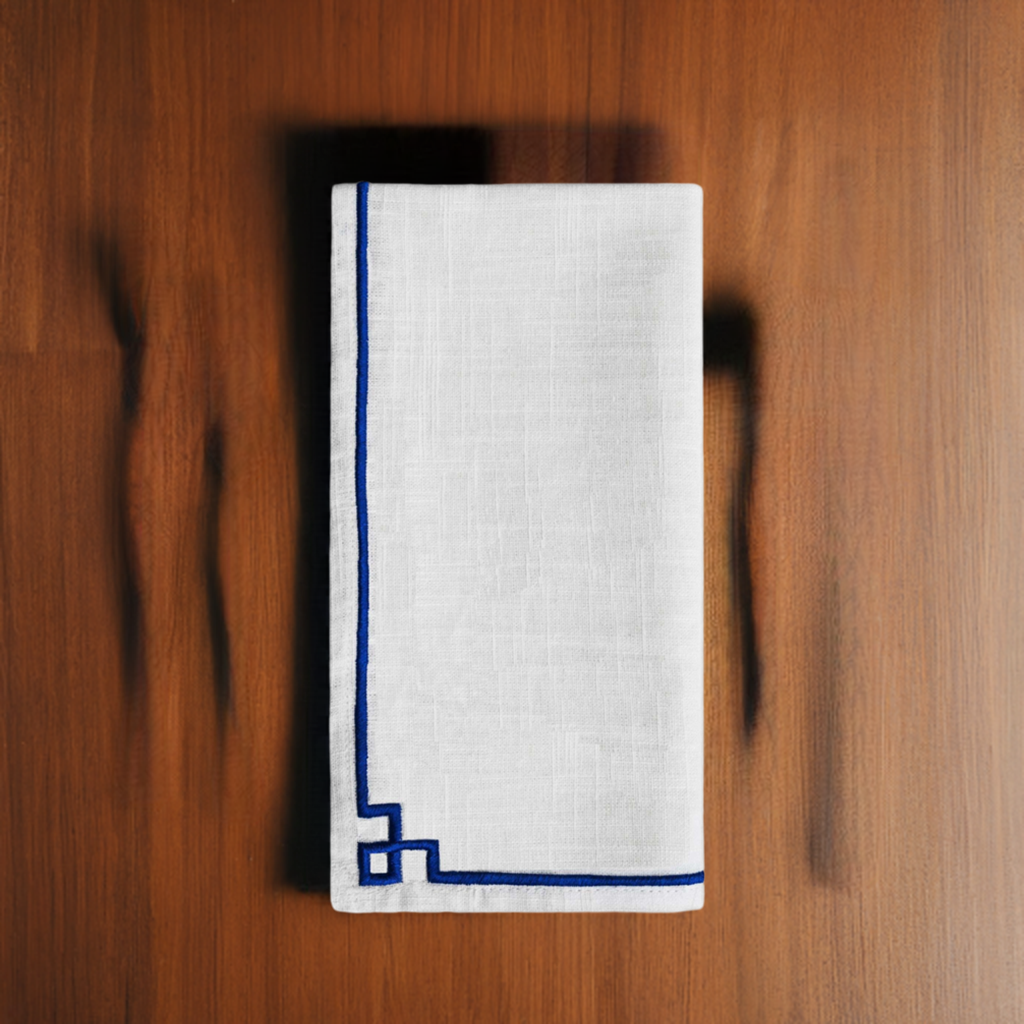 Table Cloth Napkins Set of 4 with Blue Embroidery