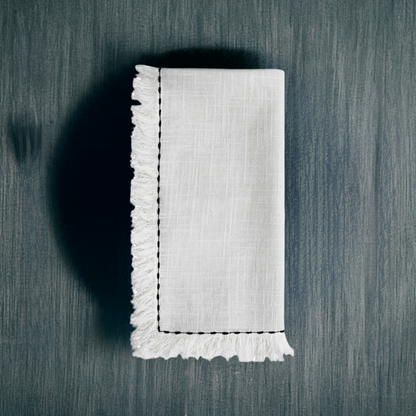 Table Cloth Napkins Set of 4 with Black Embroidery