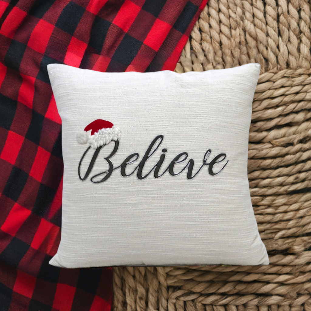 Vibhsa 20" x 20" Christmas Pillow- Believe