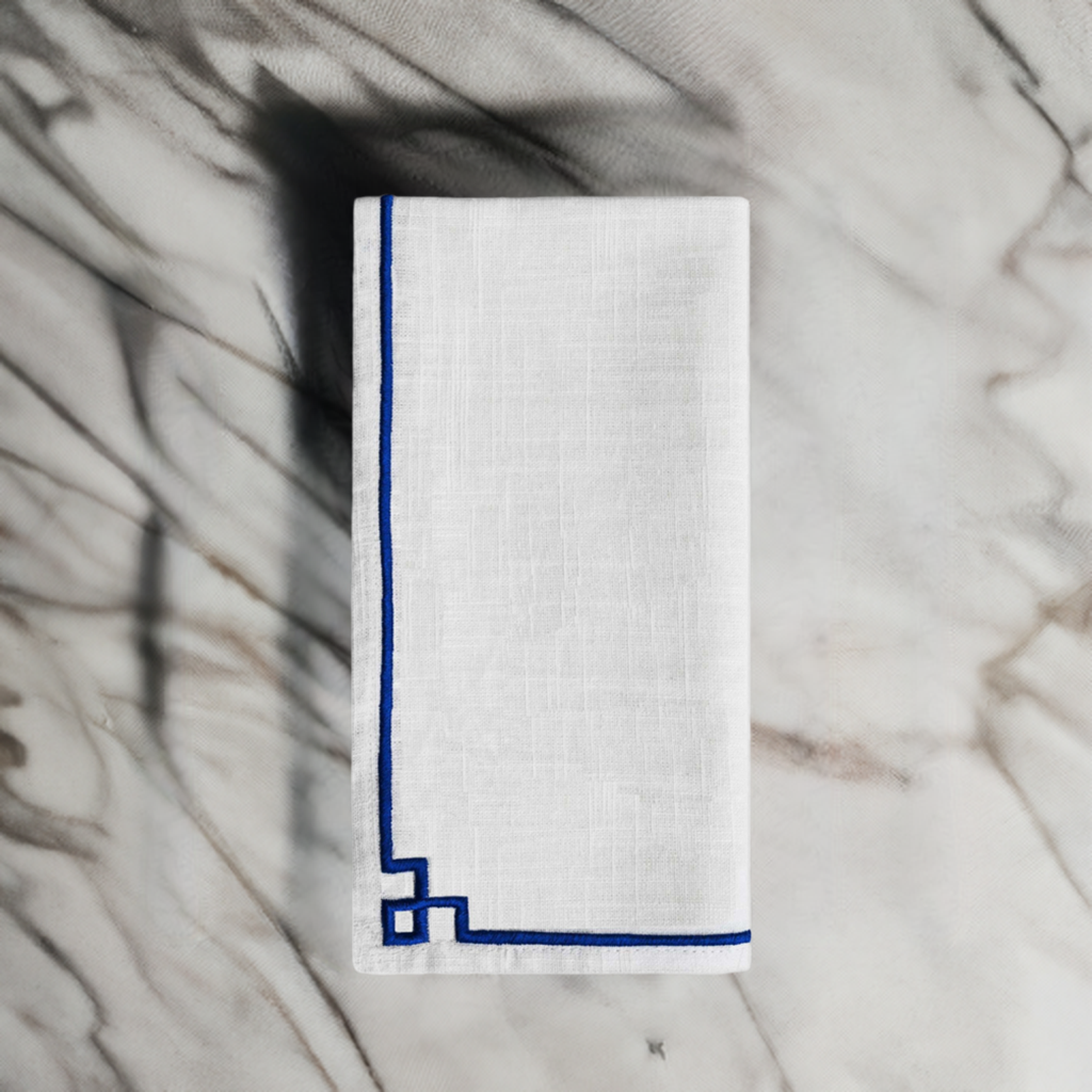 Table Cloth Napkins Set of 4 with Blue Embroidery