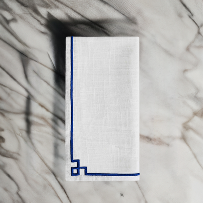 Table Cloth Napkins Set of 4 with Blue Embroidery