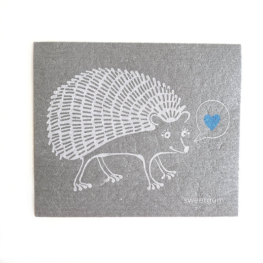 Hedgehog | White on Grey |  Swedish Dishcloth