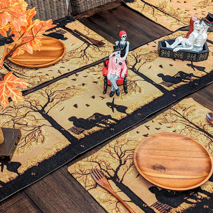 DaDalogy Bedding Set of 4 Pieces Autumn Birds Blessing Tapestry Dining Placemats 13” x 19” (Halloween)